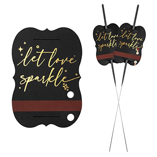 100 PCS Wedding Send Off Sparkler Tags, “Let Love Sparkle” Gold Foil Stamped Metallic Sparkler Sleeves with Match Striker Strips for Anniversary Parties Graduation Birthday Engagement Event