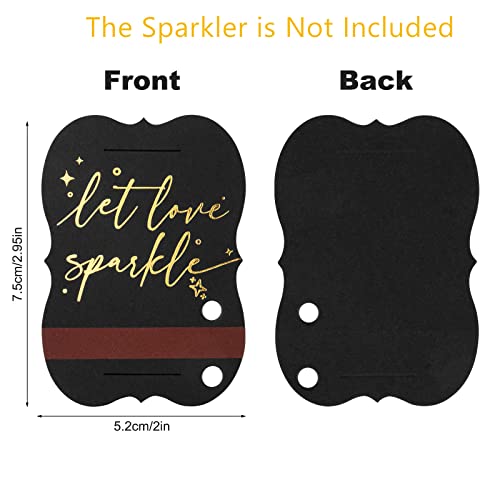 100 PCS Wedding Send Off Sparkler Tags, “Let Love Sparkle” Gold Foil Stamped Metallic Sparkler Sleeves with Match Striker Strips for Anniversary Parties Graduation Birthday Engagement Event