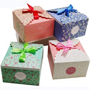 chilly gift treat boxes 20 pack gift boxes with ribbons for cake, cookies, goodies, candy, handmade bath bombs shower soaps for party, christmas, birthdays, weddings (flower patterned)