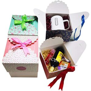 Chilly Gift Treat Boxes 20 Pack Gift Boxes with Ribbons for Cake, Cookies, Goodies, Candy, Handmade Bath Bombs Shower Soaps for Party, Christmas, Birthdays, Weddings (Flower Patterned)