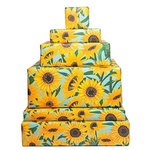 central 23 floral wrapping paper – sunflowers gift wrapping paper – blue yellow boho vintage – bridal shower gift wrap – 6 sheets – for women men birthdays wedding easter – recyclable