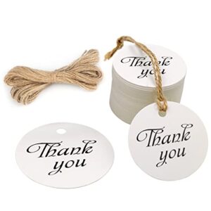 Thank You Tags, 1.97 x 1.97 " Paper Gift Tag Round Gift Tags with Natural Jute Twine Perfect for Crafts & Price Tags Labels,Wedding Parties (White)