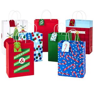 hallmark christmas assorted gift bag bundle with mix-n-match gift tags, traditional (pack of 7 : 3 large 13″, 4 medium gift bags 9″; 7 gift tags)