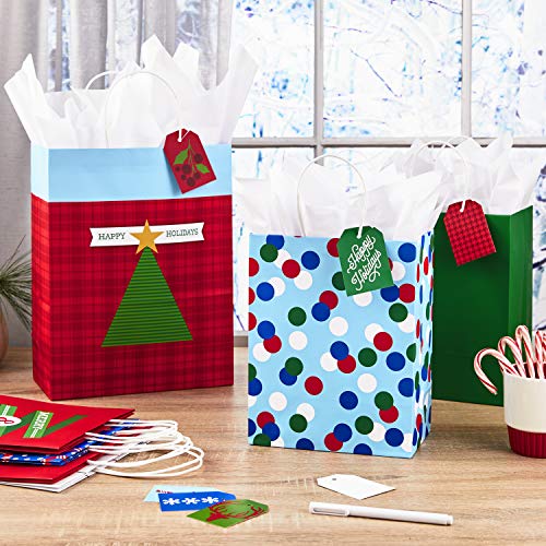 Hallmark Christmas Assorted Gift Bag Bundle with Mix-n-Match Gift Tags, Traditional (Pack of 7 : 3 Large 13", 4 Medium Gift Bags 9"; 7 Gift Tags)