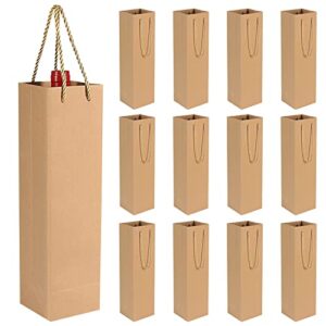 hrx package premium kraft paper wine gift bags with handles, 12pcs sturdy single bottle wine holder tote bag for christmas, party, shopping, retail merchandise (brown)