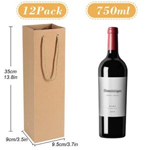 HRX Package Premium Kraft Paper Wine Gift Bags with Handles, 12PCS Sturdy Single Bottle Wine Holder Tote Bag for Christmas, Party, Shopping, Retail Merchandise (Brown)
