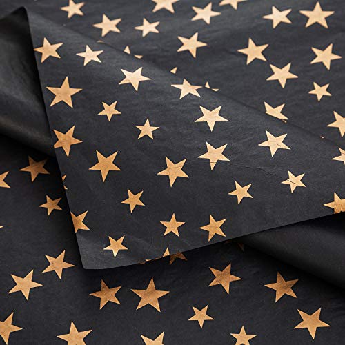 ZOOYOO Tissue Paper Gift Wrap,Party Favors Wrapping,Art Tissue Paper 50 Sheets.20" x 28"Each(Black/Gold Star)