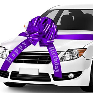 happy birthday car bow big car ribbon bow large gift wrapping bow giant bow for car decorative huge pull bow for christmas party birthday car decoration (purple,20 inches)