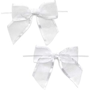 white organza bow twist ties for favors and treat bags (1.5 inches, 36 pack)