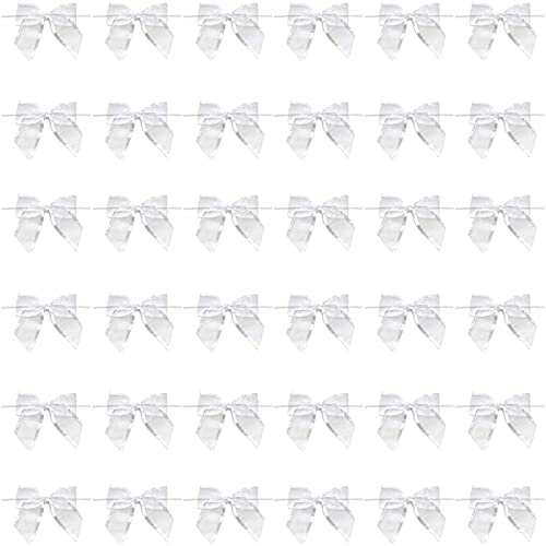 White Organza Bow Twist Ties for Favors and Treat Bags (1.5 Inches, 36 Pack)