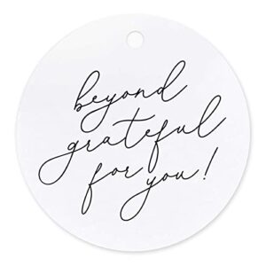 bliss collections round thank you gift tags, beyond grateful for you, for bridal shower, baby shower favors – perfect for birthday, events or celebration, 50 pack of circle tags