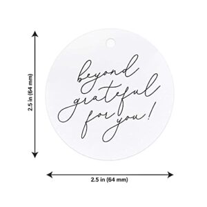 Bliss Collections Round Thank You Gift Tags, Beyond Grateful for You, for Bridal Shower, Baby Shower Favors - Perfect for Birthday, Events or Celebration, 50 Pack of Circle Tags