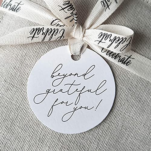 Bliss Collections Round Thank You Gift Tags, Beyond Grateful for You, for Bridal Shower, Baby Shower Favors - Perfect for Birthday, Events or Celebration, 50 Pack of Circle Tags