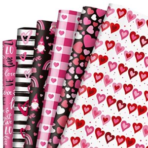 whaline 12 sheet valentine’s day wrapping paper pink black heart gnome plaid pattern wrapping paper love printed art paper for wedding anniversary baby shower birthday gift packing, 19.7 x 27.6 inch