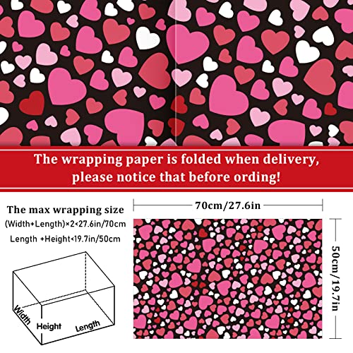 Whaline 12 Sheet Valentine's Day Wrapping Paper Pink Black Heart Gnome Plaid pattern Wrapping Paper Love Printed Art Paper for Wedding Anniversary Baby Shower Birthday Gift Packing, 19.7 x 27.6 Inch