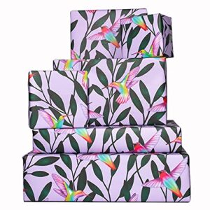 central 23-6 wrapping paper sheets – purple hummingbirds – rainbow – green – trendy wrapping paper for girls women – recyclable