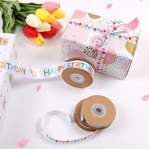 MAMUNU 3 Rolls Happy Birthday Ribbon, 3/5" and 1" Wide Birthday Cake Ribbon White Satin Polyester Ribbon, for DIY Birthday Craft, Gifts Wrapping, Bow Making(30Yds) (3 roll)