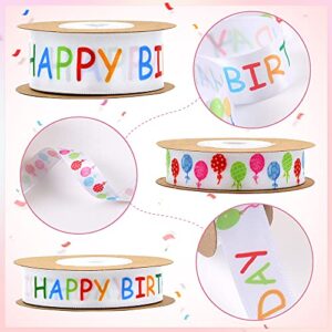 MAMUNU 3 Rolls Happy Birthday Ribbon, 3/5" and 1" Wide Birthday Cake Ribbon White Satin Polyester Ribbon, for DIY Birthday Craft, Gifts Wrapping, Bow Making(30Yds) (3 roll)