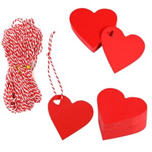 kimober 150 pcs valentine red gift tags,heart shaped kraft paper hanging tags with twine for valentine’s day wedding party decorations