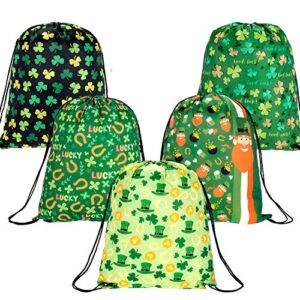 whaline 5 pieces st patrick’s day drawstring bags, shamrock backpack irish large goody treat candy bags bulk wrapping gift bag for st patrick’s party favors