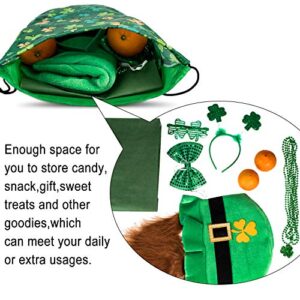 Whaline 5 Pieces St Patrick's Day Drawstring Bags, Shamrock Backpack Irish Large Goody Treat Candy Bags Bulk Wrapping Gift Bag for St Patrick's Party Favors