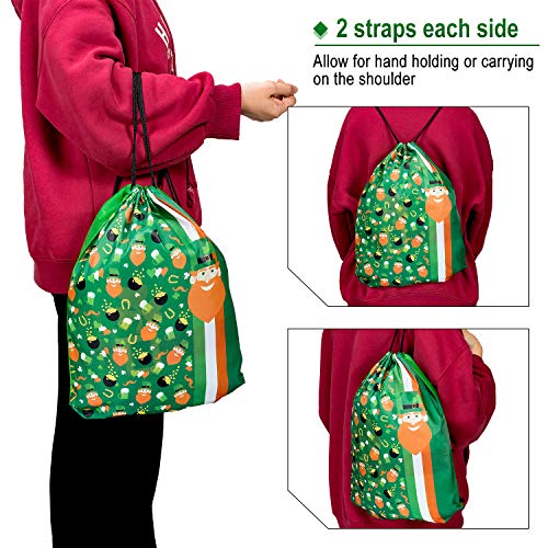 Whaline 5 Pieces St Patrick's Day Drawstring Bags, Shamrock Backpack Irish Large Goody Treat Candy Bags Bulk Wrapping Gift Bag for St Patrick's Party Favors