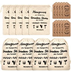 hangover bags wedding favor bag bachelorette party survival recovery kit bags cotton muslin drawstring bag with 30 pieces gift tags for wedding bridal shower party gifts, 4 x 6 inches (30 pieces)