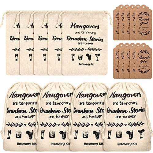 Hangover Bags Wedding Favor Bag Bachelorette Party Survival Recovery Kit Bags Cotton Muslin Drawstring Bag with 30 Pieces Gift Tags for Wedding Bridal Shower Party Gifts, 4 x 6 Inches (30 Pieces)