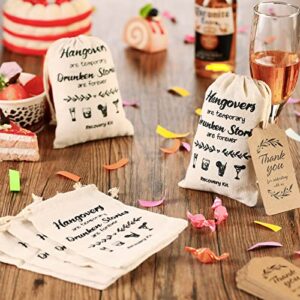 Hangover Bags Wedding Favor Bag Bachelorette Party Survival Recovery Kit Bags Cotton Muslin Drawstring Bag with 30 Pieces Gift Tags for Wedding Bridal Shower Party Gifts, 4 x 6 Inches (30 Pieces)