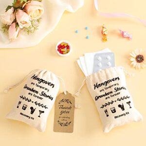 Hangover Bags Wedding Favor Bag Bachelorette Party Survival Recovery Kit Bags Cotton Muslin Drawstring Bag with 30 Pieces Gift Tags for Wedding Bridal Shower Party Gifts, 4 x 6 Inches (30 Pieces)