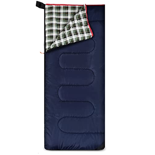 REDCAMP Outdoors Cotton Flannel Sleeping Bag for Camping Backpacking, Warm and Comfortable Envelope Sleeping Bags with 2/3/4lbs Filling, Green Plaid