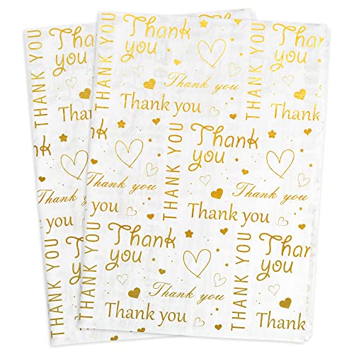 100 Sheets Thank You Tissue Paper Bulk,Thank You Tissue Paper for Small Business,Packaging Tissue Paper for Gift Bags,Thank You Packaging Tissue Paper,14 x 20 Inch (Gold)