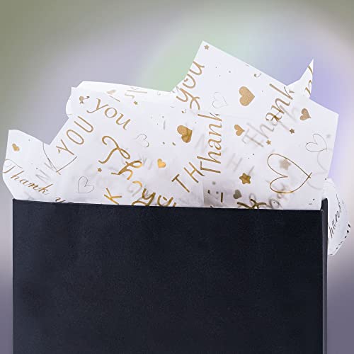 100 Sheets Thank You Tissue Paper Bulk,Thank You Tissue Paper for Small Business,Packaging Tissue Paper for Gift Bags,Thank You Packaging Tissue Paper,14 x 20 Inch (Gold)