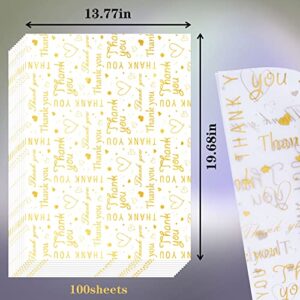 100 Sheets Thank You Tissue Paper Bulk,Thank You Tissue Paper for Small Business,Packaging Tissue Paper for Gift Bags,Thank You Packaging Tissue Paper,14 x 20 Inch (Gold)