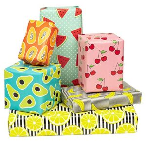 maypluss wrapping paper large sheet – folded flat – 6 different fruit design (45.2 sq ft.ttl) – 27.5 inch x 39.4 inch per sheet