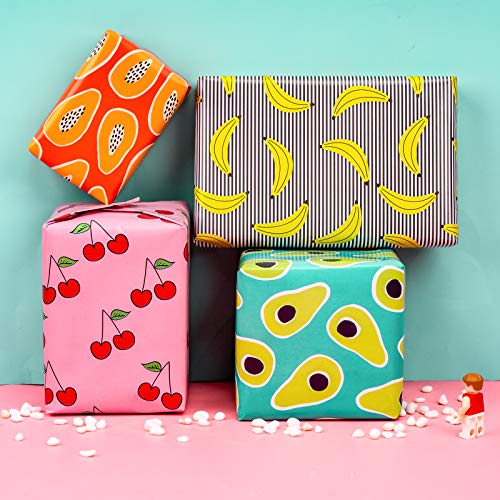 MAYPLUSS Wrapping Paper Large Sheet - Folded Flat - 6 Different Fruit Design (45.2 sq ft.ttl) - 27.5 inch X 39.4 inch Per Sheet