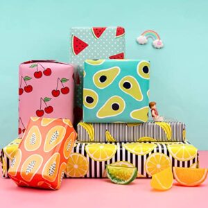 MAYPLUSS Wrapping Paper Large Sheet - Folded Flat - 6 Different Fruit Design (45.2 sq ft.ttl) - 27.5 inch X 39.4 inch Per Sheet