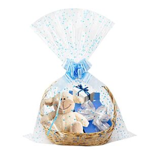 yotelab easter large cellophane bags, blue heart cellophane wrap for gift basket, 22×33 inches,10 pieces cellophane gift bags