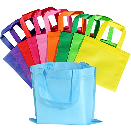 SPERPAND 60 Pieces Non-Woven Party Gift Bags, Treat Tote Bags with Handles, 10 Colors Party Favor Bags for Baby Shower, Birthday, Rainbow Party Supplies