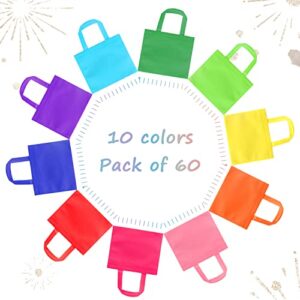 SPERPAND 60 Pieces Non-Woven Party Gift Bags, Treat Tote Bags with Handles, 10 Colors Party Favor Bags for Baby Shower, Birthday, Rainbow Party Supplies