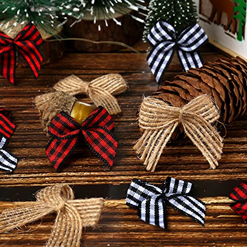 WHQXFDZ 60 PCS Christmas Mini Plaid Bows Burlap Bows Christmas Buffalo Plaid Bows Gingham Ribbon Bows Ornament for Christmas Tree Crafts Home Decoration DIY Making (Multiple Colors)