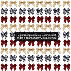 WHQXFDZ 60 PCS Christmas Mini Plaid Bows Burlap Bows Christmas Buffalo Plaid Bows Gingham Ribbon Bows Ornament for Christmas Tree Crafts Home Decoration DIY Making (Multiple Colors)