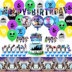vedio game birthday party supplies party decorations include happy birthday banner, stickers, tablecover, balloons, cake toppers