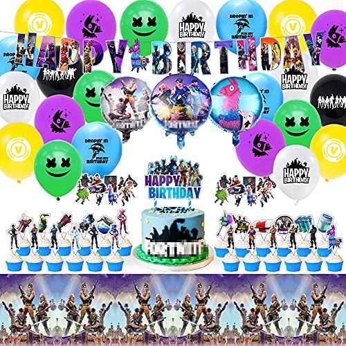 Vedio Game Birthday Party Supplies Party Decorations Include Happy Birthday Banner, Stickers, Tablecover, Balloons, Cake Toppers