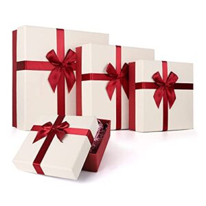 eerbaier gift boxes with lids for presents, red gift box with cream lids, nested red boxes for gift, gift wrap box suitable for all occasions (red/cream)