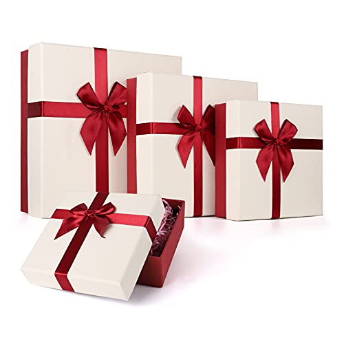 Eerbaier Gift Boxes with lids for Presents, Red Gift Box with Cream Lids, Nested Red Boxes for Gift, Gift Wrap Box Suitable for All Occasions (Red/Cream)