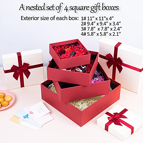 Eerbaier Gift Boxes with lids for Presents, Red Gift Box with Cream Lids, Nested Red Boxes for Gift, Gift Wrap Box Suitable for All Occasions (Red/Cream)