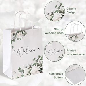 Chinco 24 Pieces Welcome Bags Wedding Gift Bags for Hotel Guests Black Letters Wedding Bags with Handles Paper Wedding Welcome Gift Bags Party Favors Bags for Wedding Birthday Party Supplies(White)