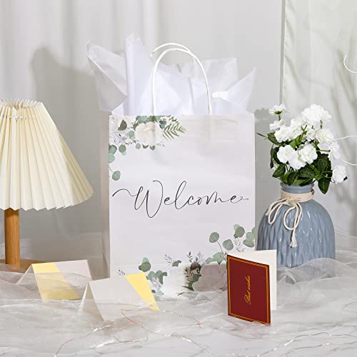 Chinco 24 Pieces Welcome Bags Wedding Gift Bags for Hotel Guests Black Letters Wedding Bags with Handles Paper Wedding Welcome Gift Bags Party Favors Bags for Wedding Birthday Party Supplies(White)