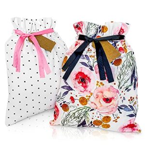 gather & knot drawstring gift bags | 16″ medium | premium canvas | reusable fabric wrap for valentines, weddings, bridesmaids, birthdays – all occasion | pink floral